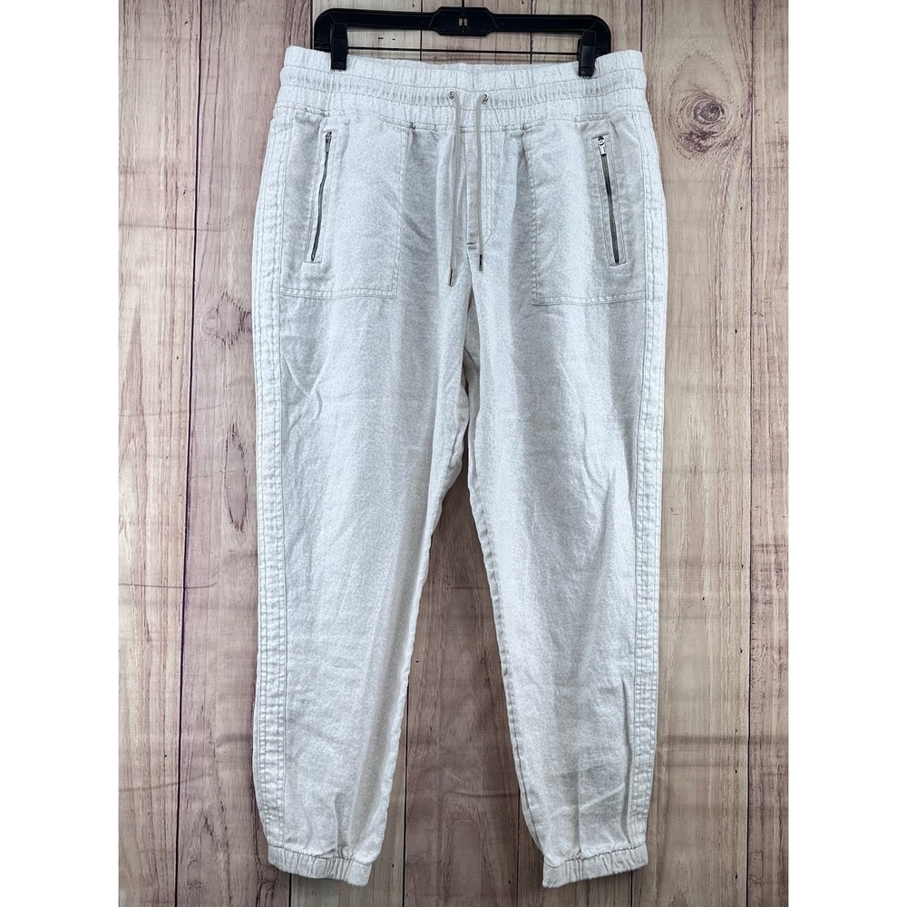 Athleta Cabo Linen Jogger Micro Cheetah Sz 14 Abalone Beige #988237 Ankle Pants